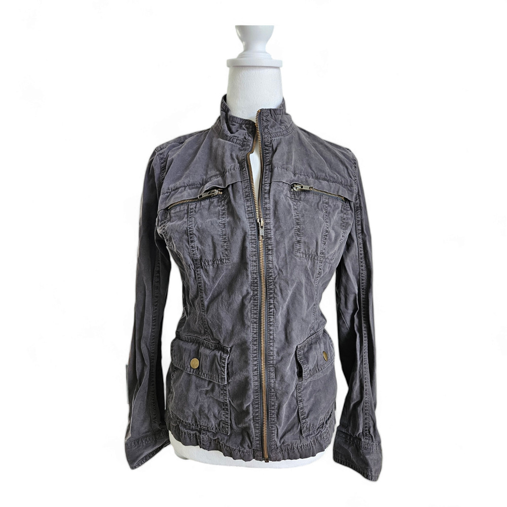 Caslon Jacket Womens Sz Small Gray Full Zip Lightweight Cotton Jacket